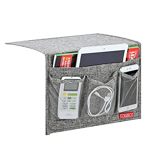 Zafit Linen Bedside Caddy - 4-Pocket Storage Organizer, Classic Grey