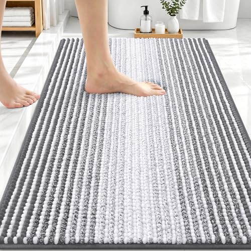 OLANLY Soft Chenille Striped Bathroom Rug 30x20 - Grey, Ultra Absorbent & Quick-Drying