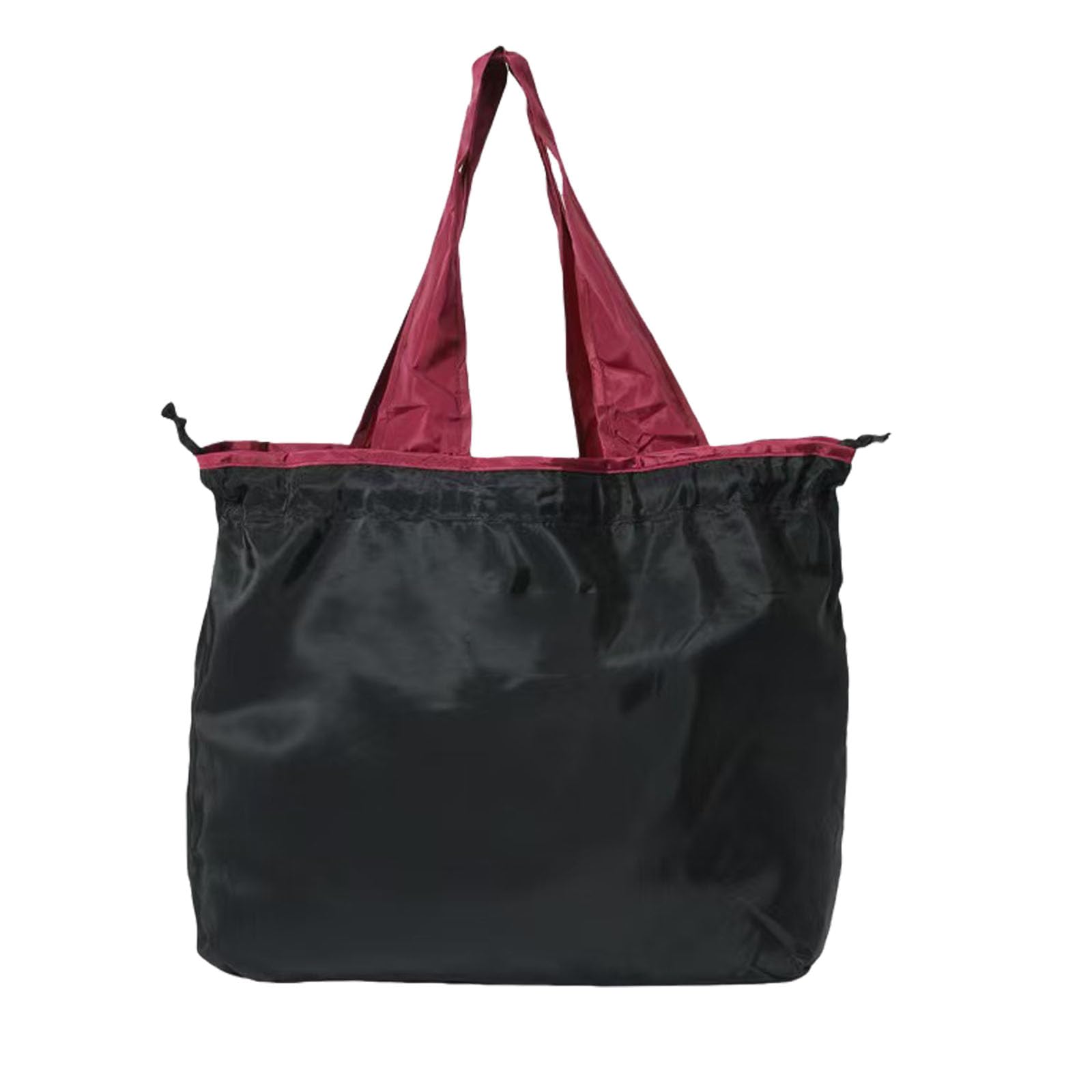 fxqtomio Reusable shopping tote bag, large capacity drawstring tightening top, foldable grocery tote bag, shoulder bag (Black)
