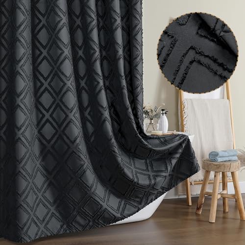 OWENIE Black Shower Curtain Set, 36"W x 72"L, Boho Design with Hooks