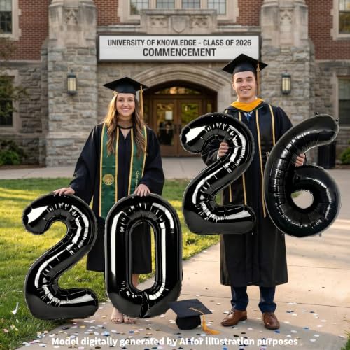 32-Inch Black 2026 Graduation & New Year Balloons - Mylar Decor