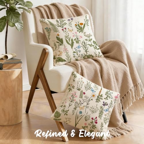 Spring Floral Pillow Covers 18x18 Pack of 2 Sage Green Farmhouse Decor