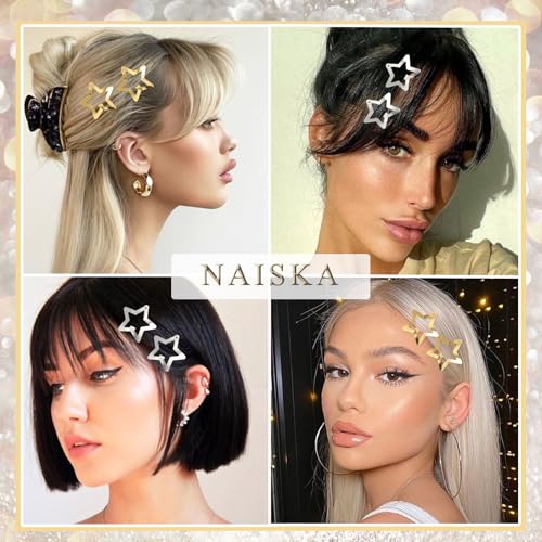 NAISKA Gold and Silver Star Hair Clips 20PCS Metal Y2K Snap Barrettes