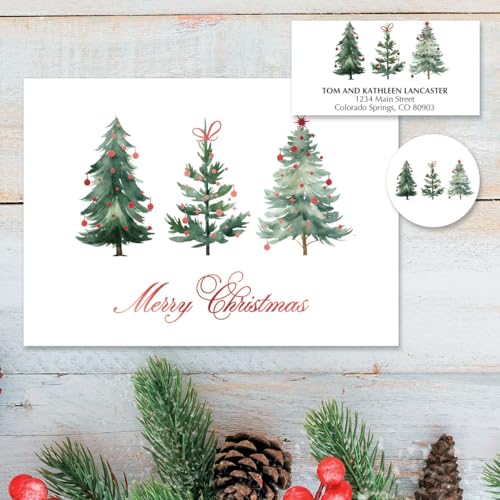 Christmas Forest Deluxe Personalized Address Labels - Set of 48, Self-Adhesive, 1x2.25 Inches, Holiday Stationery - Forest Variation