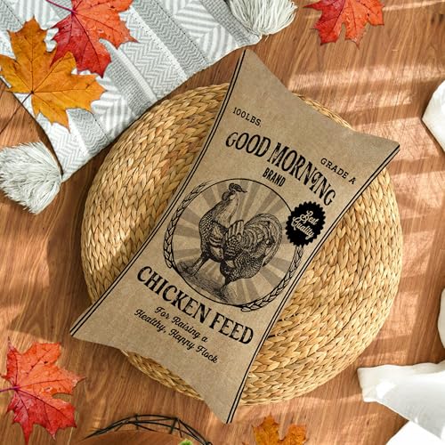 Farmhouse Chicken Feed Sack Lumbar Pillow Cover 12x20