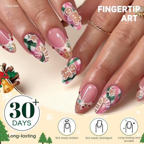HOSAILY Pink Christmas Press on Nails Short Almond False Nails 30Pcs