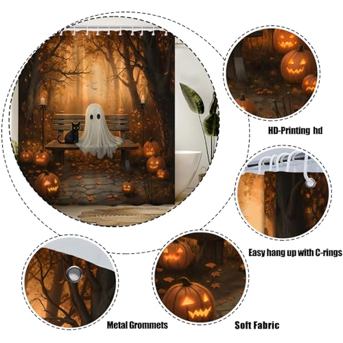 Halloween Ghost Shower Curtain - 70 x 70 Inch Spooky Bathroom Decor