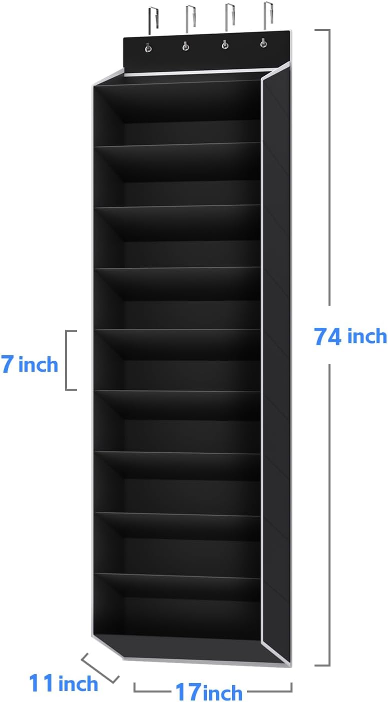 Regeleto Over The Door Shoe Organizer - 10 Tiers Storage Rack for 20 Pairs of Sneakers & Boots (Black)