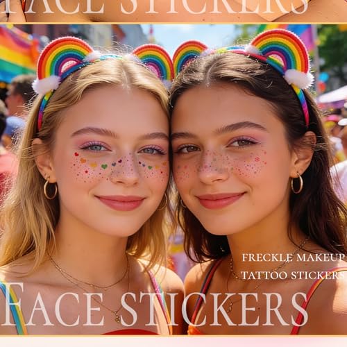 Rainbow Glitter Temporary Face Tattoos - 6 Sheets Butterfly & Heart