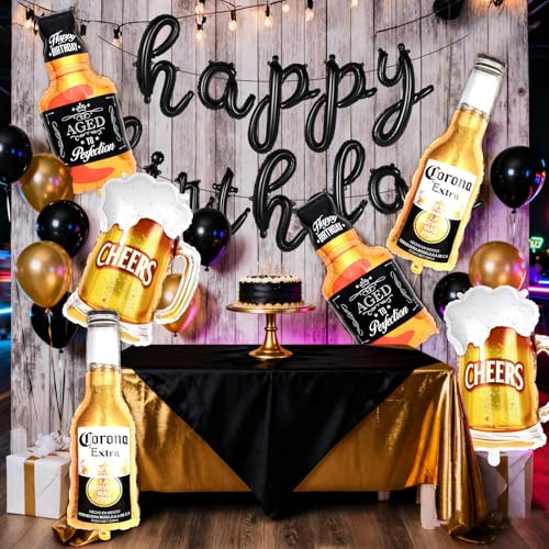 12-Piece Beer & Whiskey Foil Balloon Set for Birthday Party Decorations