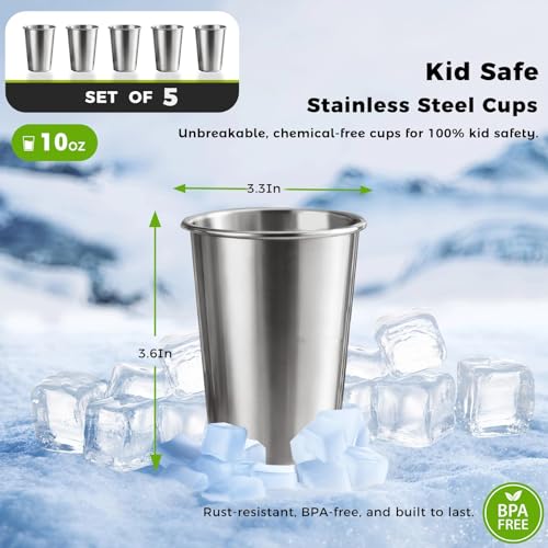 HAMIZHONGTAI 10oz Stainless Steel Cups - 5 Pack Reusable Metal Tumblers