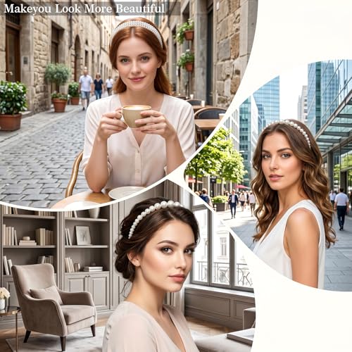 6 Pack Faux Pearl Headbands for Women Wedding Hair Accessories