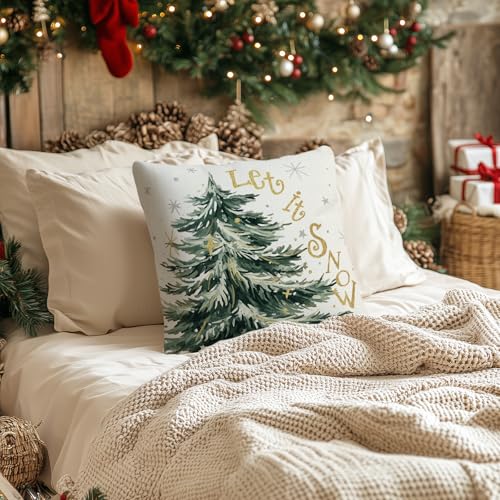 AACORS Christmas Pillow Cover 18x18 Inch - Snowflakes & Pine Tree