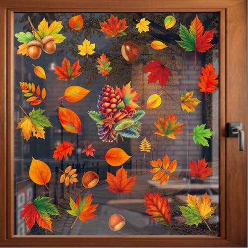 Thanksgiving Window Clings - 6 Sheets Autumn Maple Leaf Decor