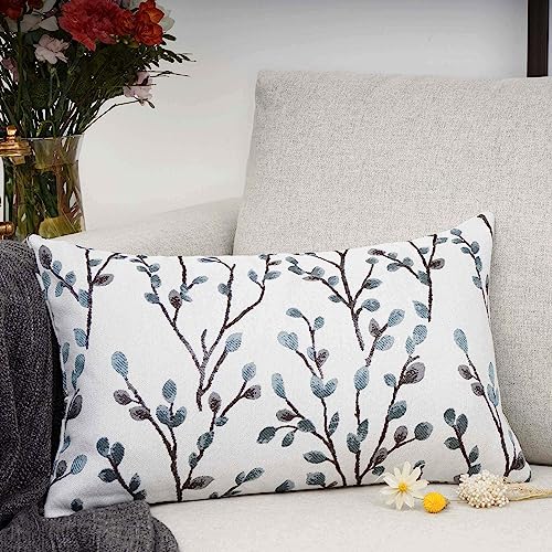Teal Leaf Jacquard Decorative Throw Pillow Cover, 12x20 inches