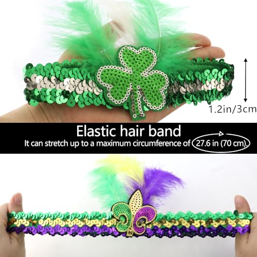 Mardi Gras Fleur De Lis Headband 3-Piece Sequins Feather Hair Band