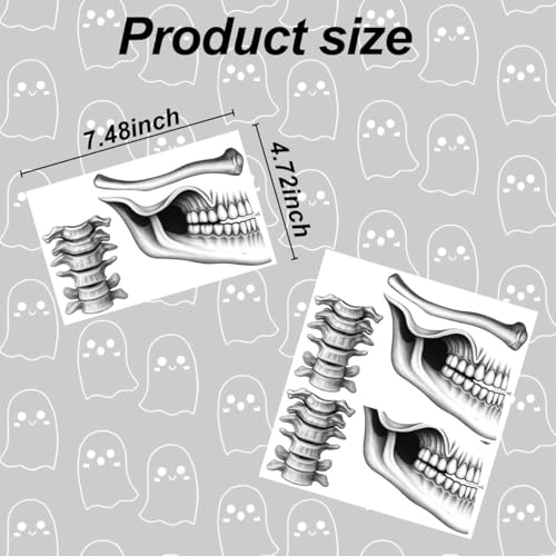 Abxqa Halloween Temporary Tattoos - Realistic Skull Face & Skeleton Bones