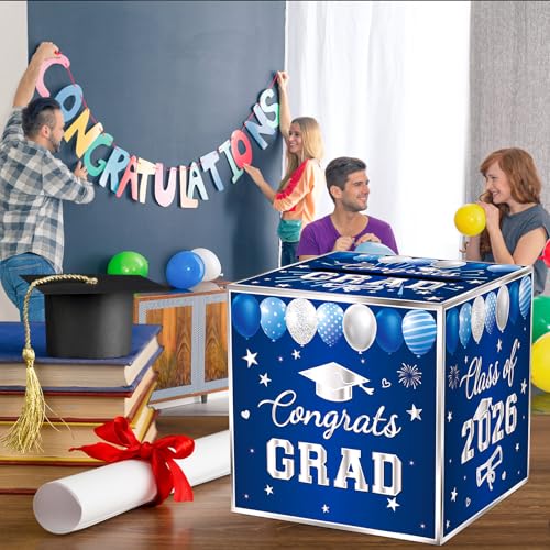 Navy Blue Graduation Card Box | Class of 2026 Gift Holder 8.7"