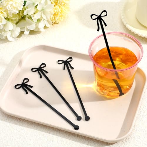 20 Black Bow Drink Stirrer Sticks - Acrylic Party Supplies