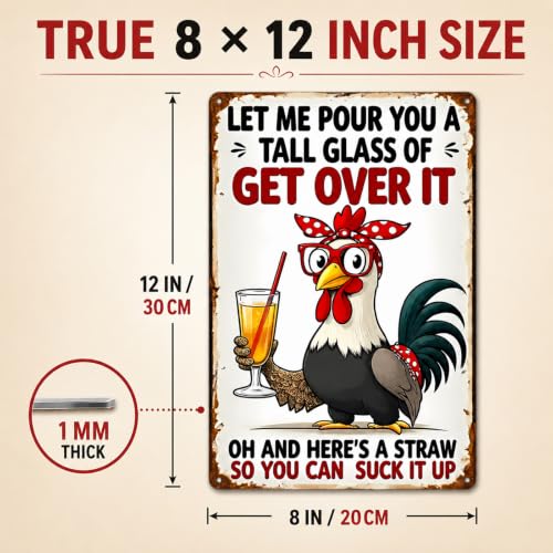 FunnySign Chicken Decor Old Rooster and Cute Chick Metal Wall Art 8x12
