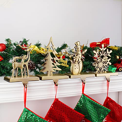 Bronze 4-Pack Christmas Stocking Holders Set - Reindeer Snowflake Snowman Designs