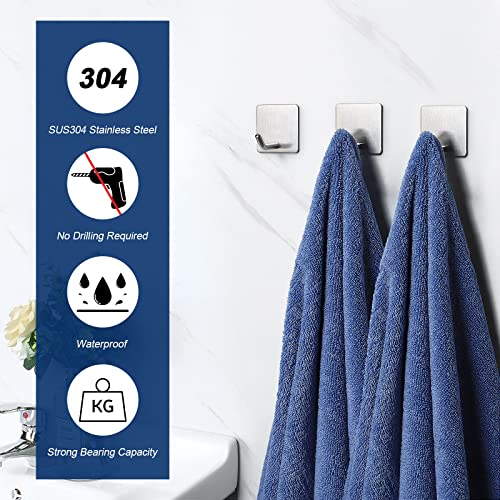 NearMoon Heavy Duty Adhesive Hooks - Brushed Nickel Stainless Steel - 5 Pack