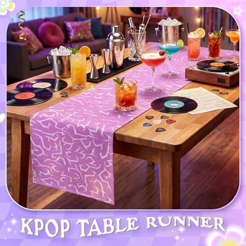 Kpop Table Runner 12x72 Inch - Purple Lightning Design