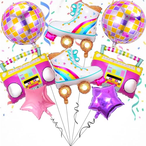 90s Retro Disco Balloons Set - Boombox & Roller Skate Decorations