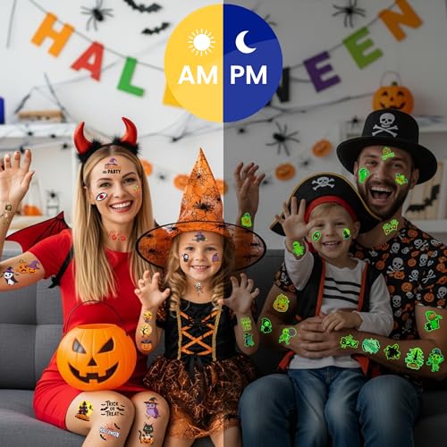 Glow in the Dark Halloween Temporary Tattoos - 60 Pcs Party Favors