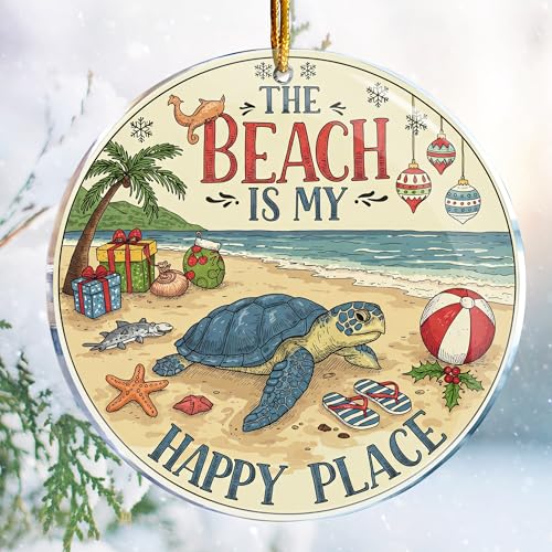Funny Turtle Christmas Ornament - 3.6" Acrylic Decor for Tree