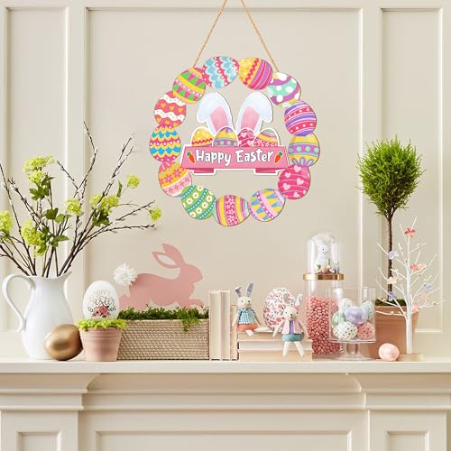 Happy Easter Wooden Wreath Sign - 11 Inch Door Decor
