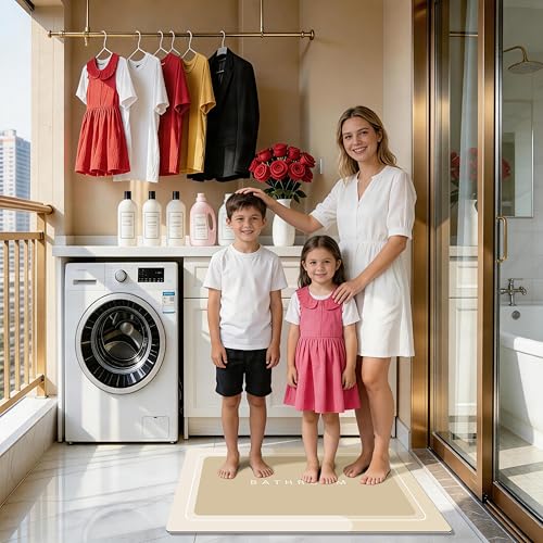 Deparnit Super Absorbent Non-Slip Bathroom Mat - Quick Dry Shower Rug for Floor, Bathtub & Under Door, Beige