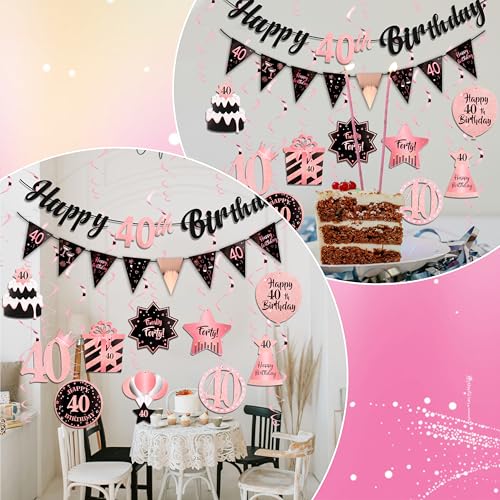 Elegant Rose & Gold 40th Birthday Decorations Set with Banners