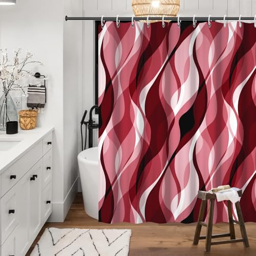 Red and Black Striped Shower Curtain - Waterproof Polyester 72x72 Inch