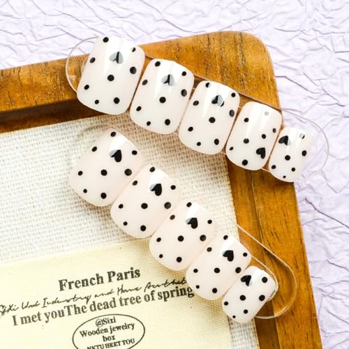 Valentine Short Square Press on Nails Black Heart Glossy 24 Pcs