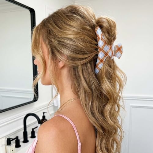 BARTOSI Checkered Hair Claw Clips Pack of 2 Acrylic Hair Jaw Clips
