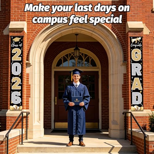 Class of 2026 Graduation Banner - Elegant Black Porch Sign