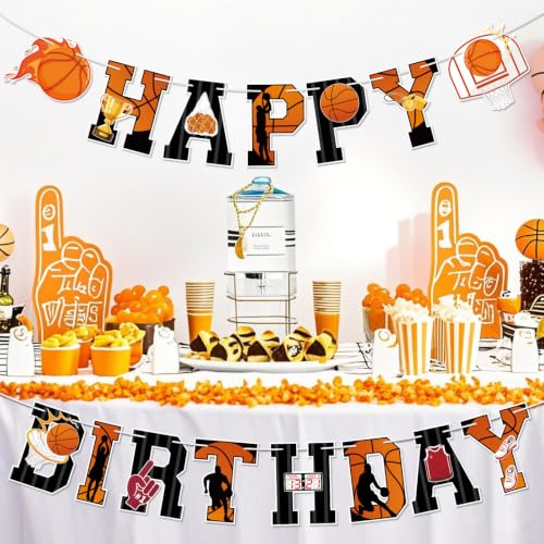 Basketball Happy Birthday Banner Set - Party Decorations for Kids & Teens