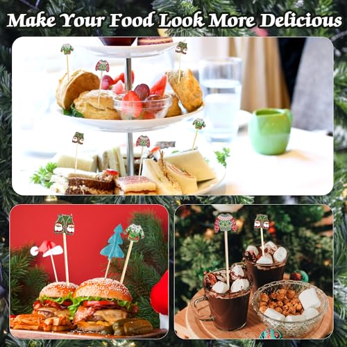 Christmas Sweater Cocktail Picks Set - 150 Wooden Xmas Food & Drink Decorations