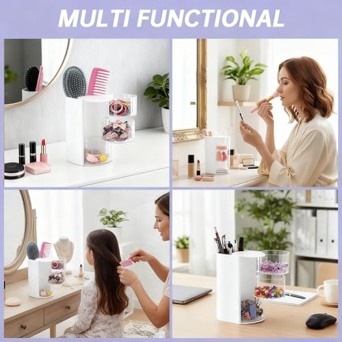 Rotatable 3-Layer Hair Accessories Organizer with Brush Holder