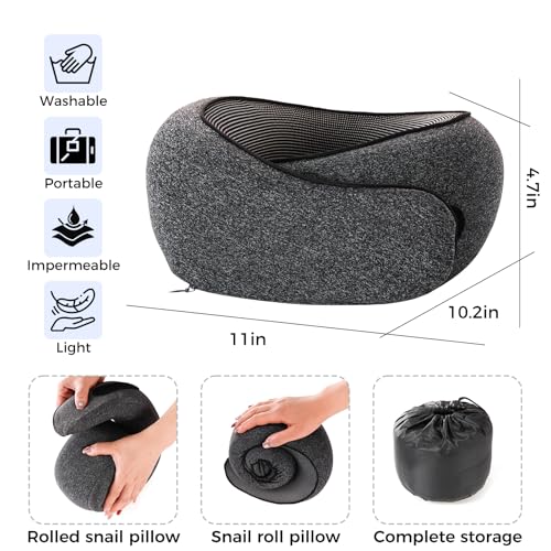 Tri-tra Travel Pillow - Black Memory Foam Neck Support for Airplanes