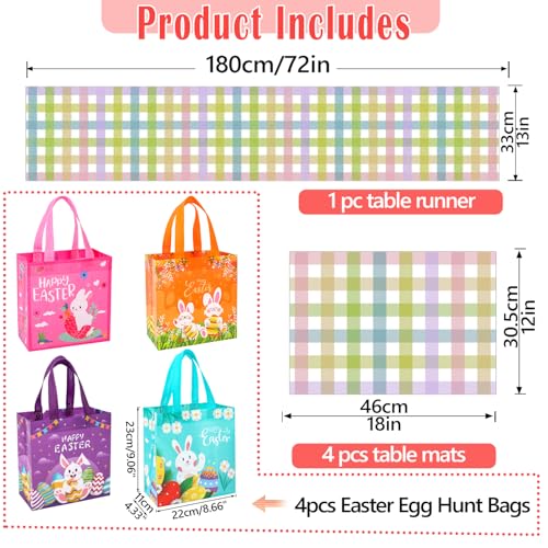 Pastel Buffalo Plaid Easter Table Runner Set with Placemats & Bags