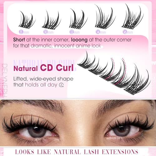 Delyneph Manga Lash Clusters Anime Wispy Eyelash Extensions with Spikes