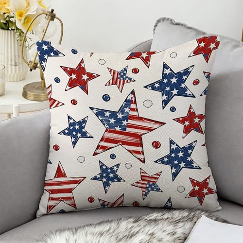 4th of July Patriotic Throw Pillow Covers 18x18, Set of 2 Stars Design