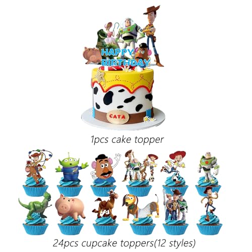 25Pcs Cartoon Birthday Cake Topper Set for Kids Party Decorations