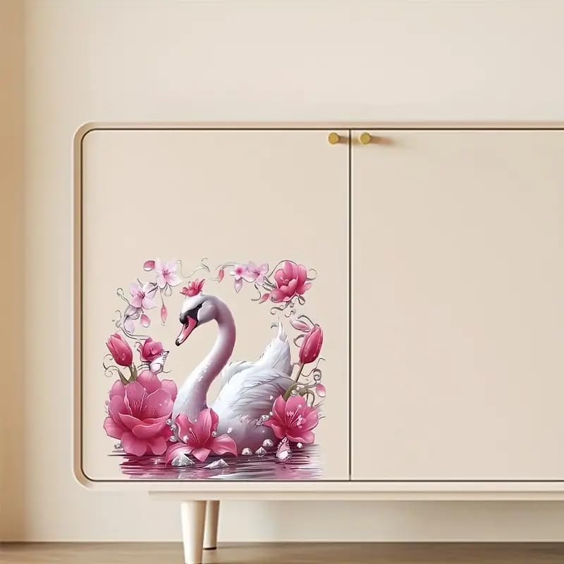 Floral Swan Toilet Lid Decal - Waterproof Self-Adhesive Bathroom Sticker