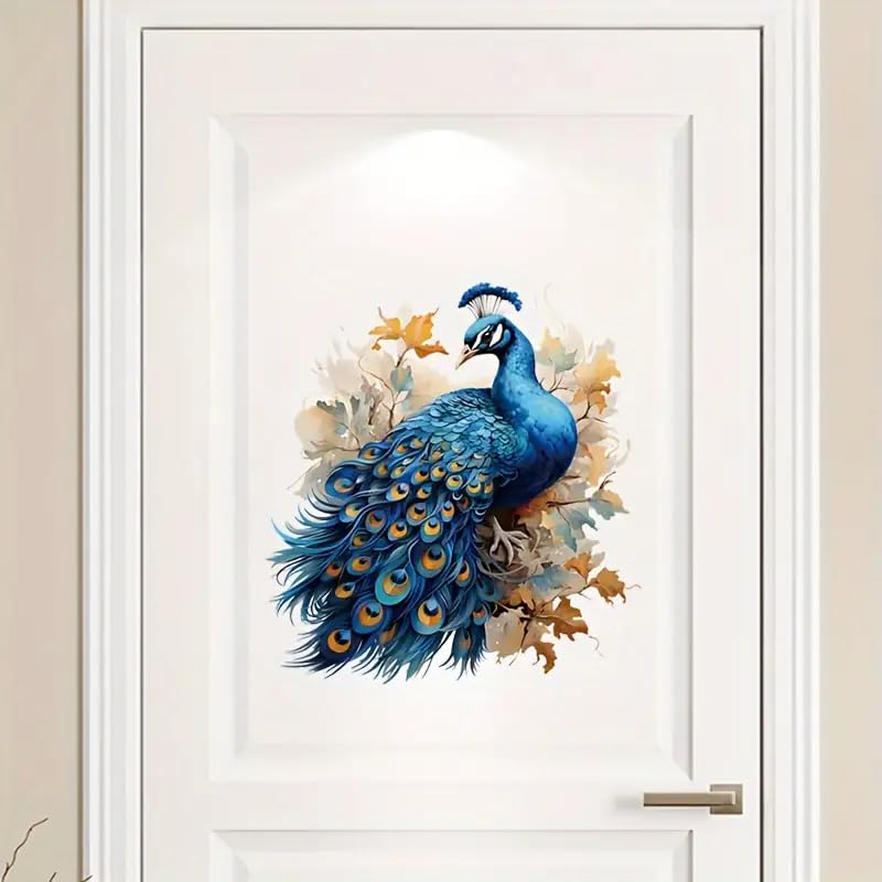 Peacock Blue Floral Toilet Seat Decal - Self-Adhesive Bathroom Sticker