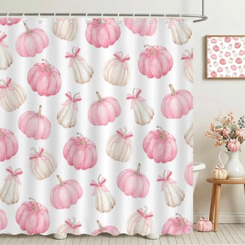 Pink Pumpkins Shower Curtain - 72x72 inch Waterproof Fabric
