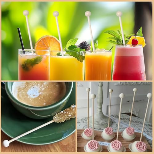100 Wooden Rock Candy Sticks - 6 Inch Drink Stirrer & Cake Pop Sticks