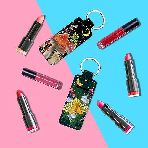 FREEBLOSS 2Pcs Chapstick Holder Keychain, Cute Lipstick Pouch with Keychain Ring